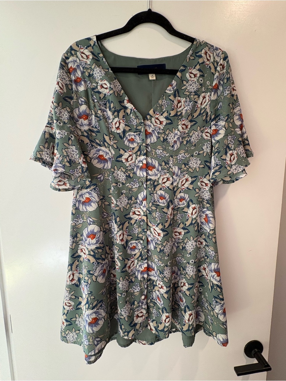 Blue Rain Sage Green Floral V-Neck A-Line Dress